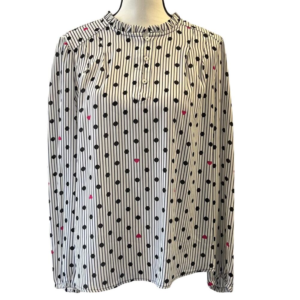 Charter Club Women's Polka Dot and Striped Blouse Size L